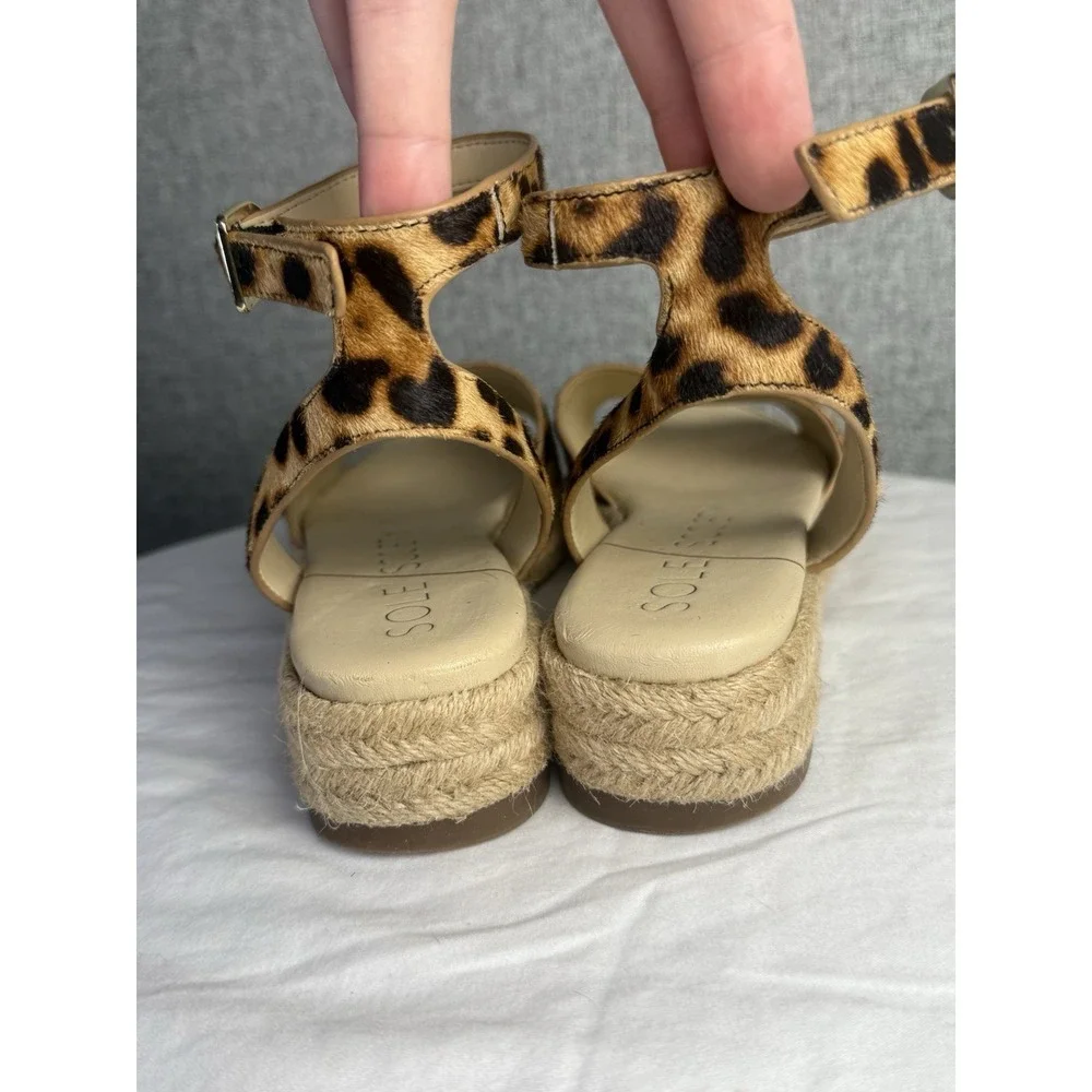 Sole Society‎ Sandals Espadrilles Platform Leopard Print Brown Cow Hair Size 7M